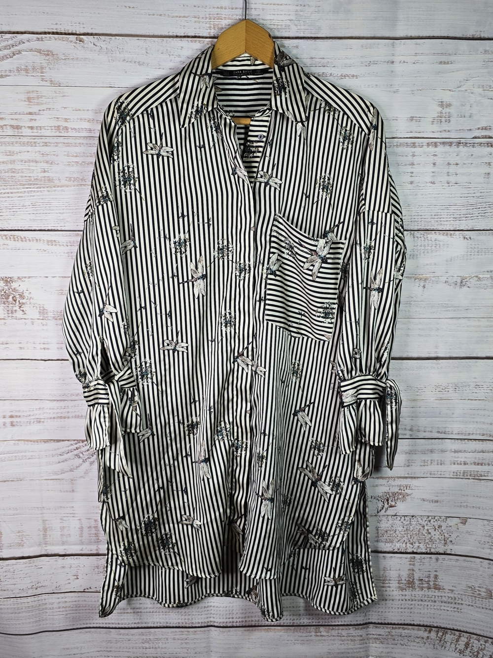 Zara Basic Women’s Small Striped Dragonfly Print Button Front Shirt Dress